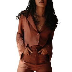 Savannah Morrow Jada Cropped Blazer Brown XXL Peace Silk NWT